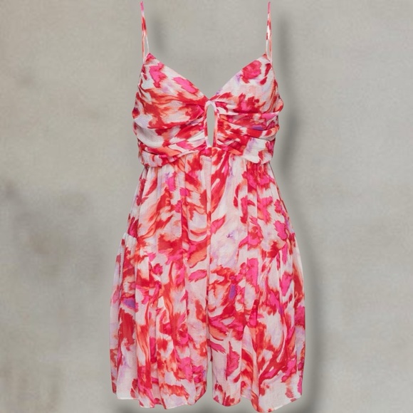 NWT MISA Los Angeles ‘Indira’ Romper in “Maldive Marble” White & Pink Sz Medium - Picture 1 of 16